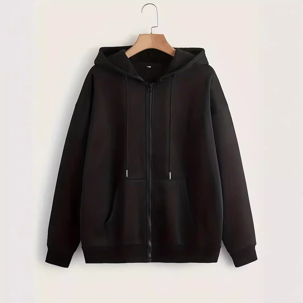 Damen bequeme Kapuzenjacke mit durchgehendem Reißverschluss und geräumigen Taschen Drune