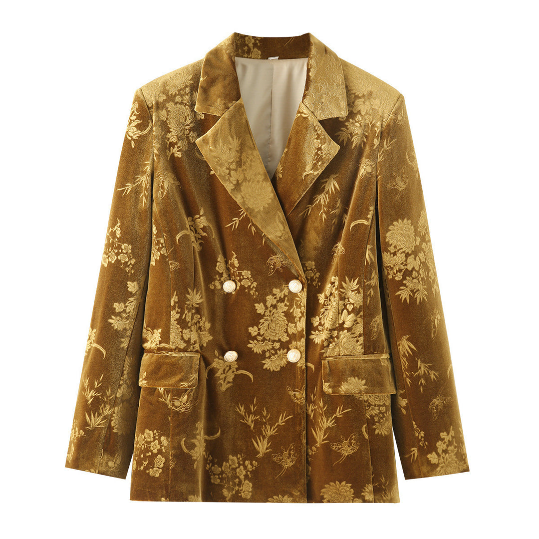 Femme Reverskragen Samt Blumen Blazer Drune