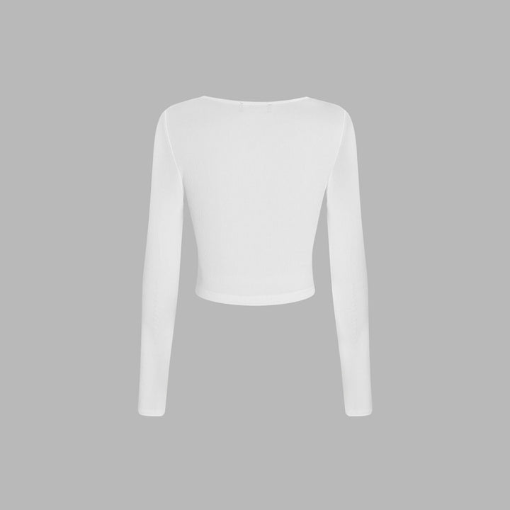 Damen cropped Langarmshirt mit raffiniertem Drapierungsdesign und modischem Rundhalsausschnitt Drune