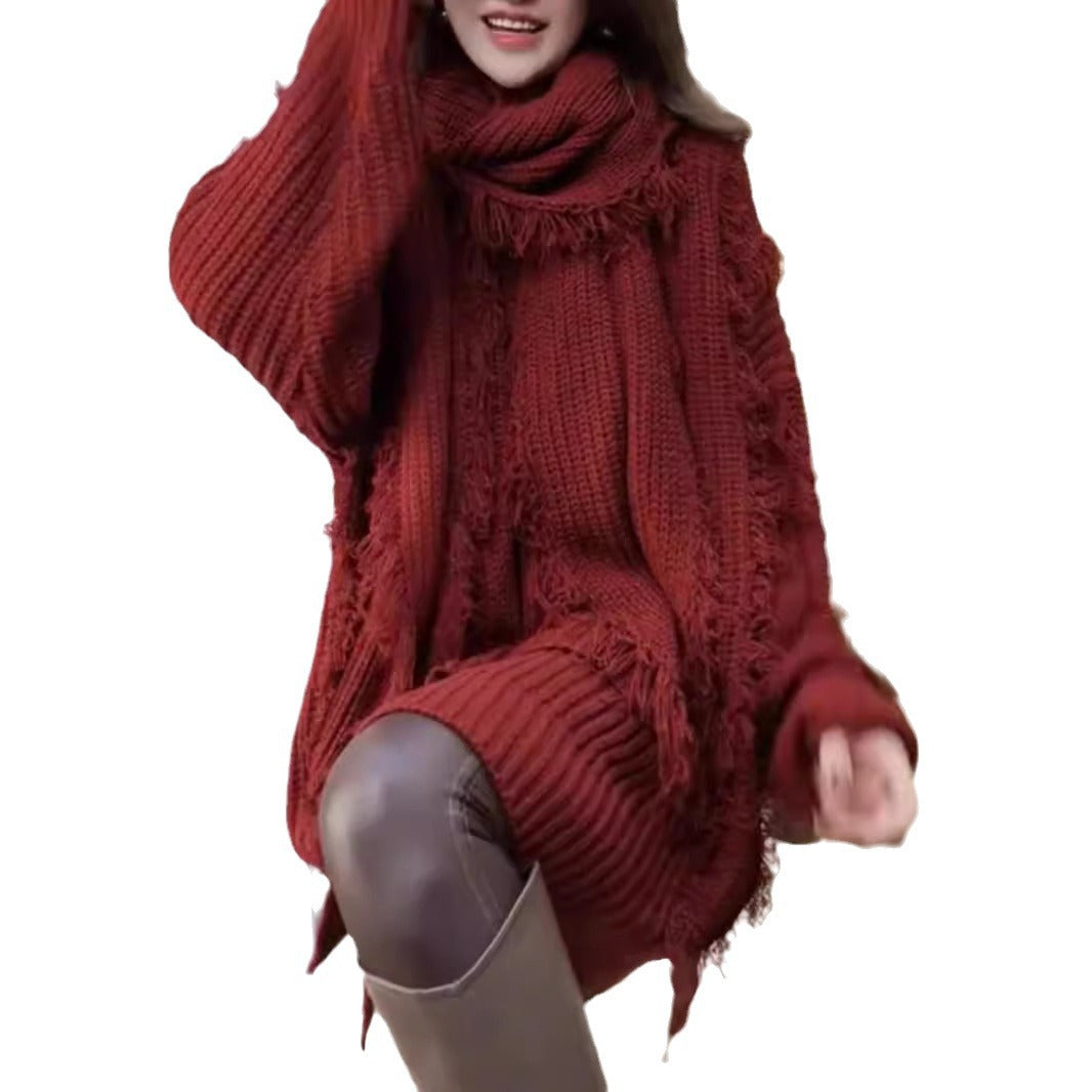 Damen Grobstrickpullover mit fransigen Abschlüssen und V-Ausschnitt Drune