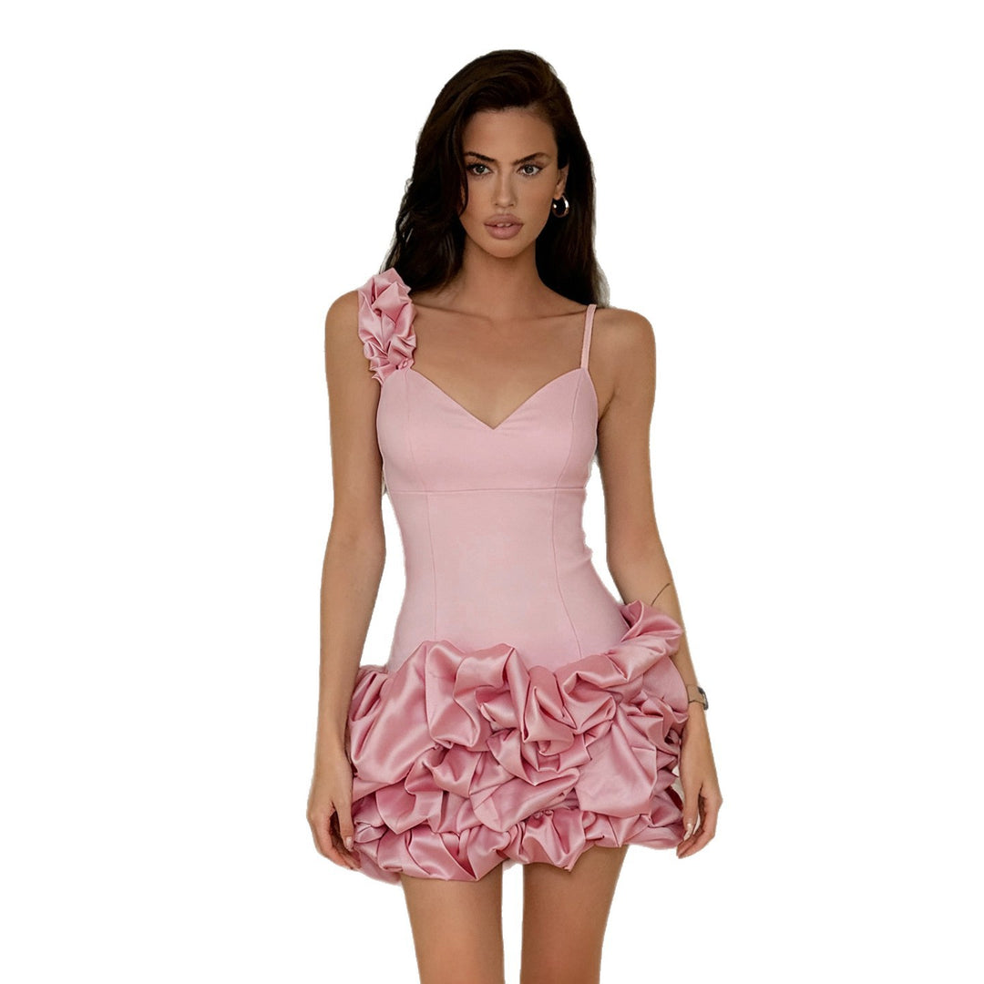 Damen Minikleid mit voluminösen Rüschendetails und einseitigen Träger Drune