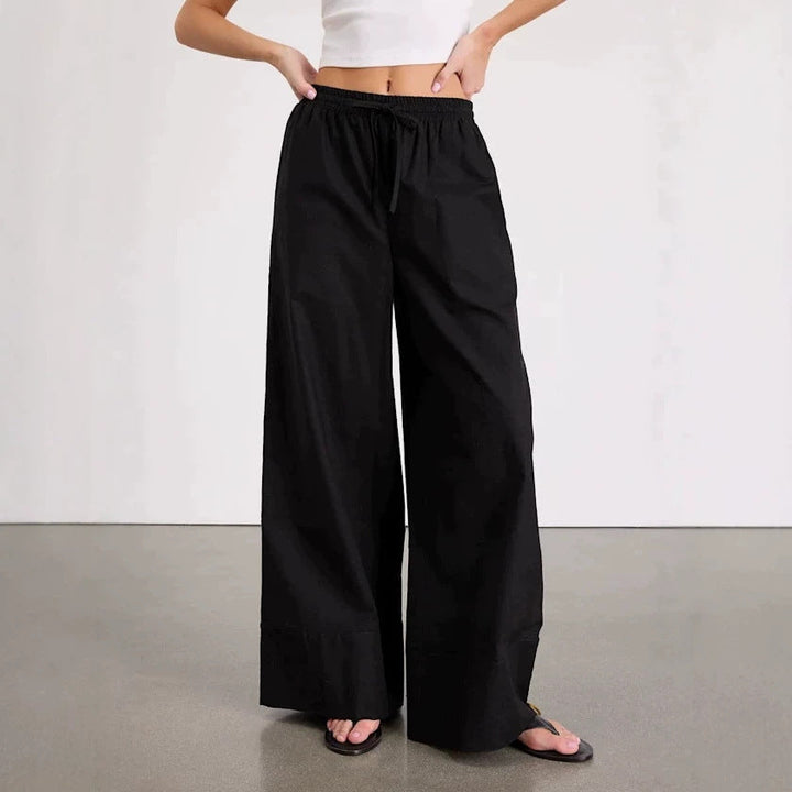 Damen Weite Leinenhose mit elastischem Bund und seitlichen Taschen Drune