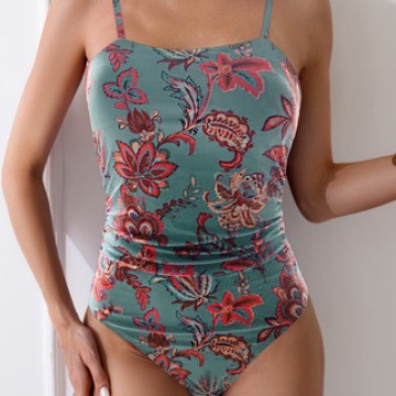Damen Einteiler Badeanzug mit floralem Raffungselement Drune