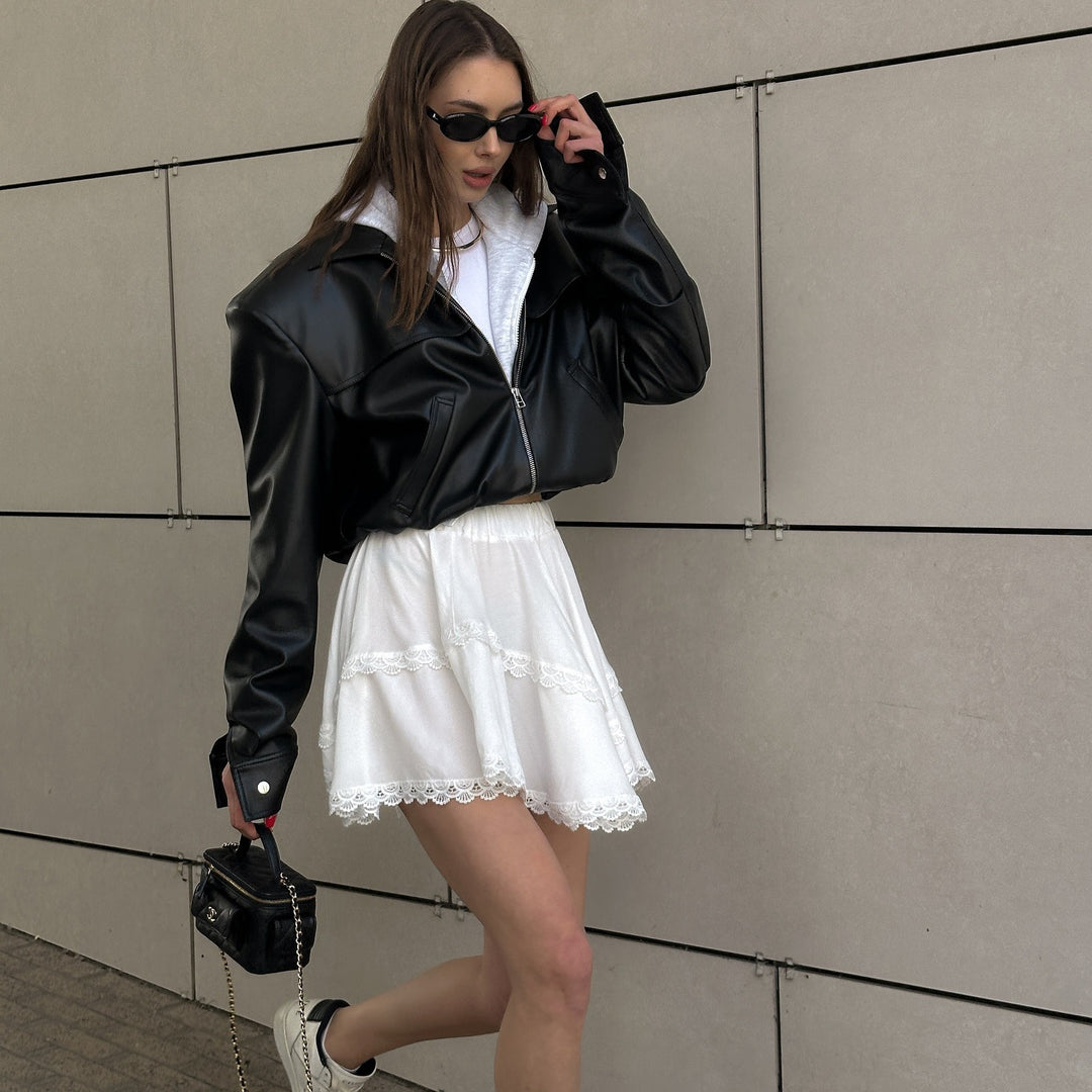 Damen modische cropped Lederjacke Drune