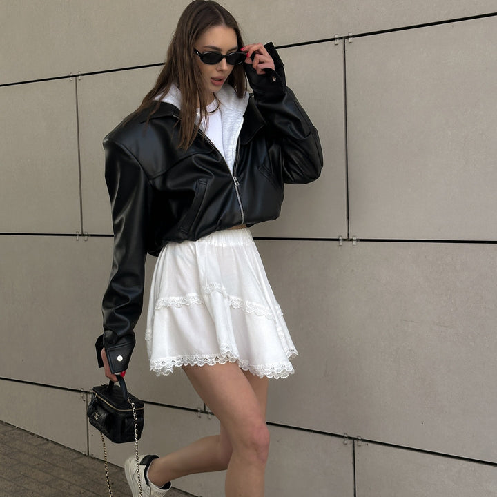 Damen modische cropped Lederjacke Drune