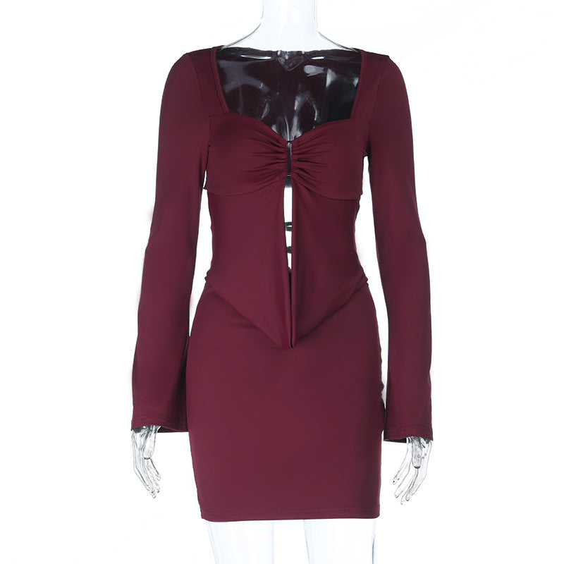 Damen figurbetontes Minikleid mit raffinierten Rüschendetails und elegantem Ausschnitt Drune