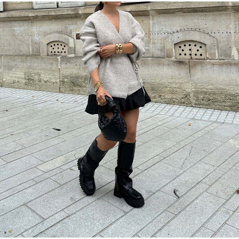 Damen modische Wickeljacke aus weichem Strick Drune