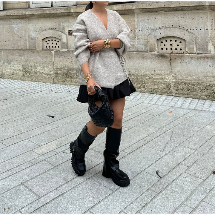Damen modische Wickeljacke aus weichem Strick Drune