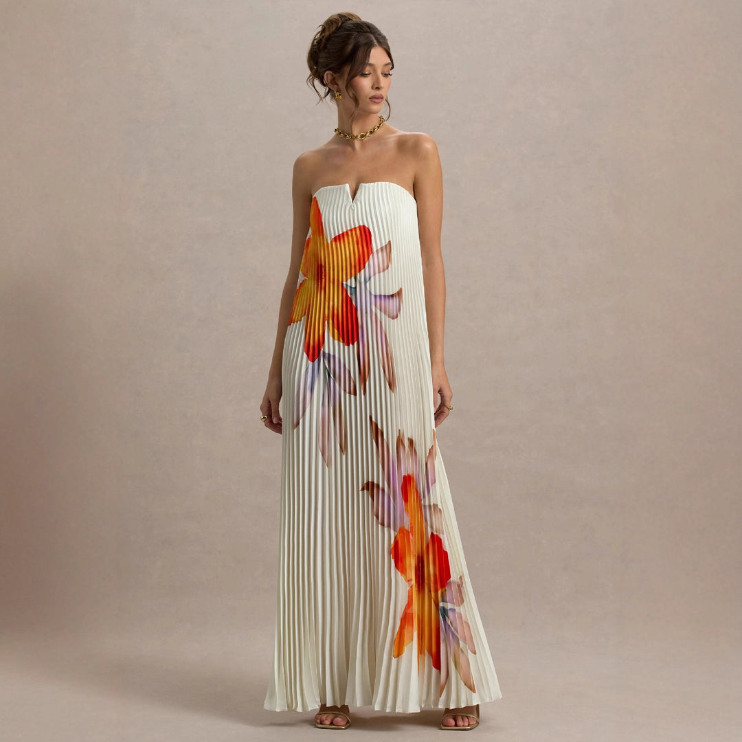 Damen Maxikleid mit plissiertem Design und floralem Druck Drune