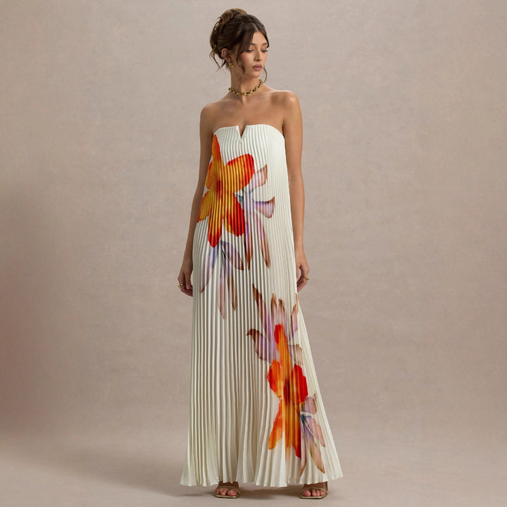 Damen Maxikleid mit plissiertem Design und floralem Druck Drune