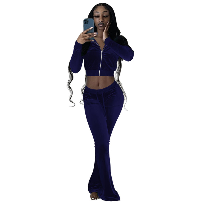 Damen Velours Tracksuit mit Zip-Front und weit geschnittener Hose Drune