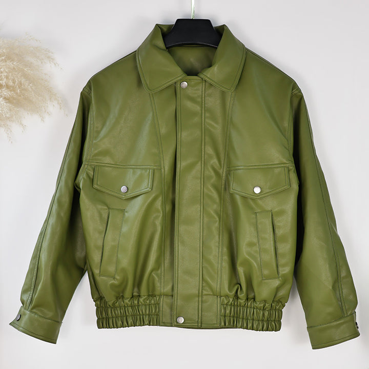 Damen Kunstlederjacke im lässigen Cropped-Stil mit praktischen Taschen Drune