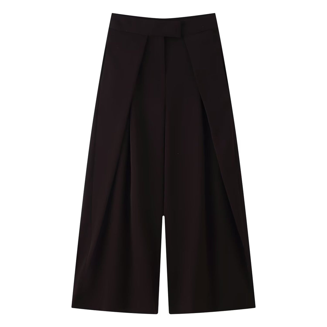 Damen weit geschnittene Culotte-Hose mit eleganten Falten und hohem Bund Drune