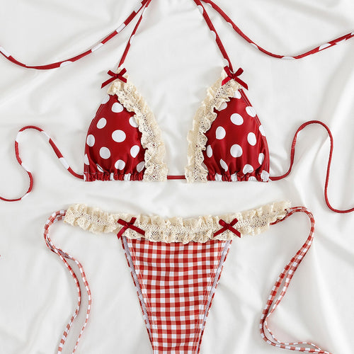 Damen Bikiniset mit verspieltem Punkte- und Karomuster Drune
