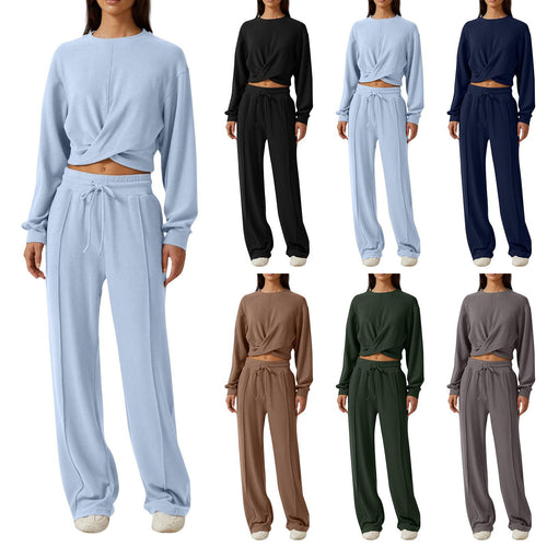 Damen Lässiges Sweatsuit mit Cropped Oberteil und weitem Bund Drune