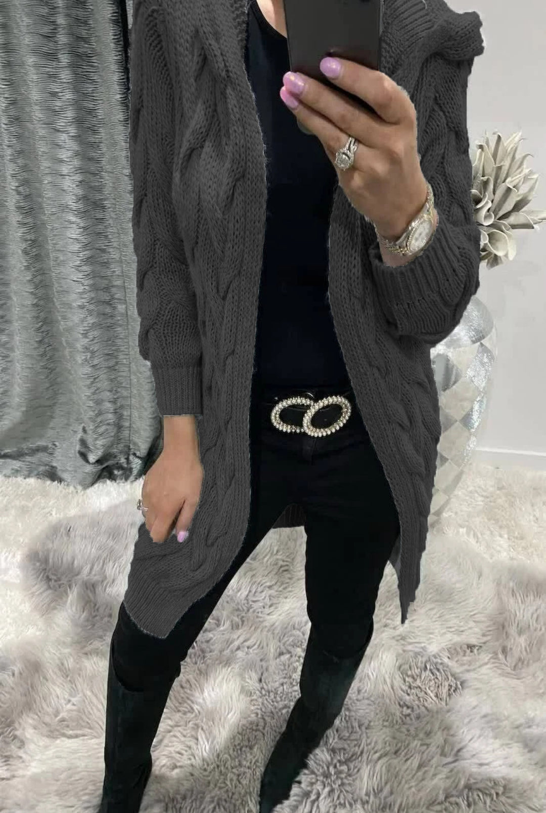 Damen Strickjacke mit modischem Zopfmuster Drune