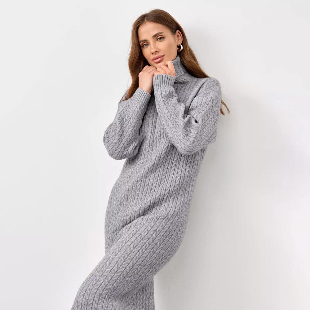 Damen Strickpullover mit hohem Kragen und Kabelmuster Drune