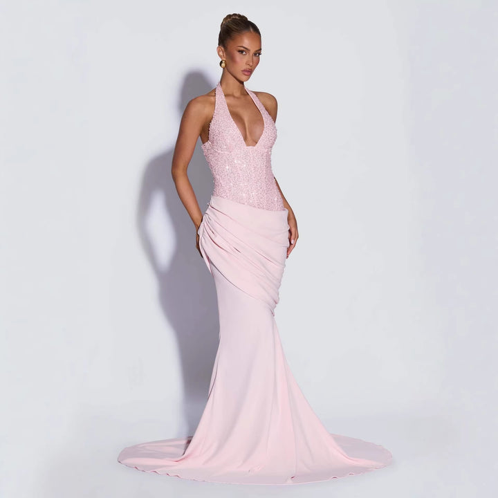 Damen Elegantes Abendkleid mit schimmerndem Oberteil und fließendem Rock Drune