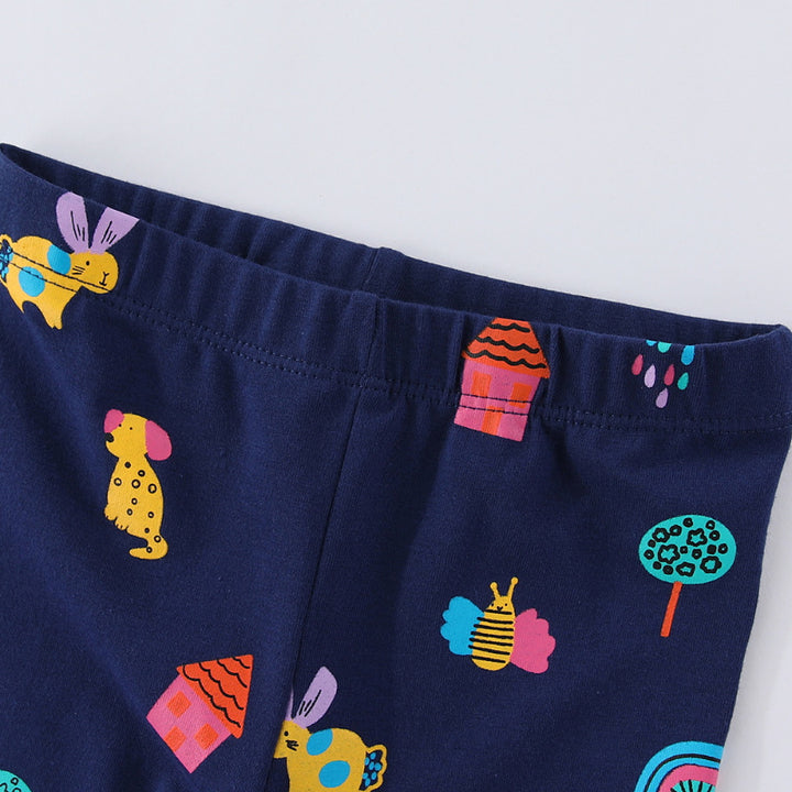 Mädchen Leggings mit buntem Tier- und Hausmuster Drune