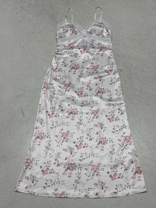 Damen Nachthemd mit floralem Design und zarten Spaghetti-Trägern Drune