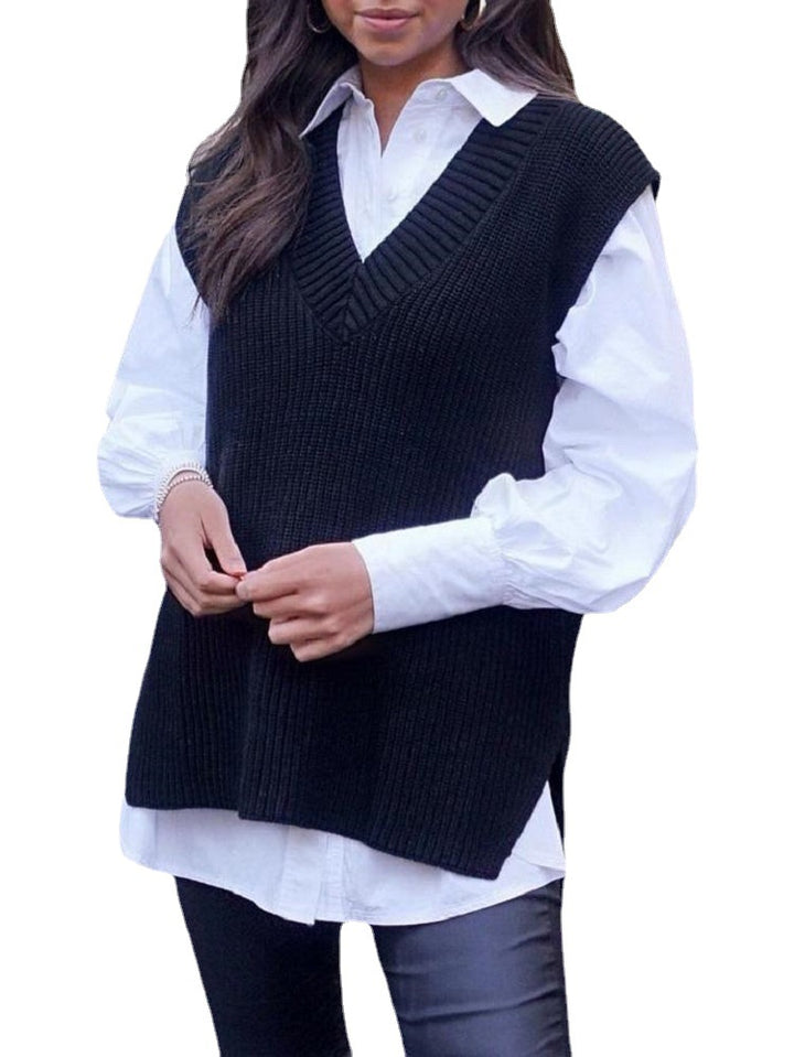 Damen Strickweste im modernen Oversized-Schnitt mit V-Ausschnitt Drune