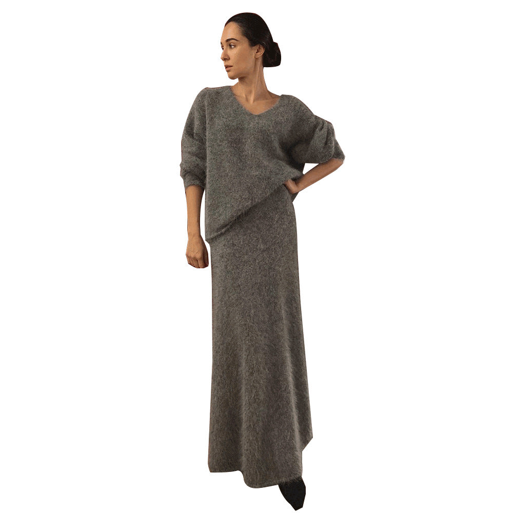 Damen Elegantes Strickkleid mit V-Ausschnitt und weitem Schnitt Drune
