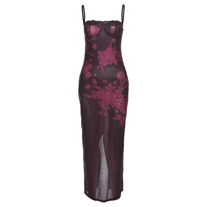 Damen Extravagantes Spitzen-Nachtkleid mit floralem Design und langem Schnitt Drune