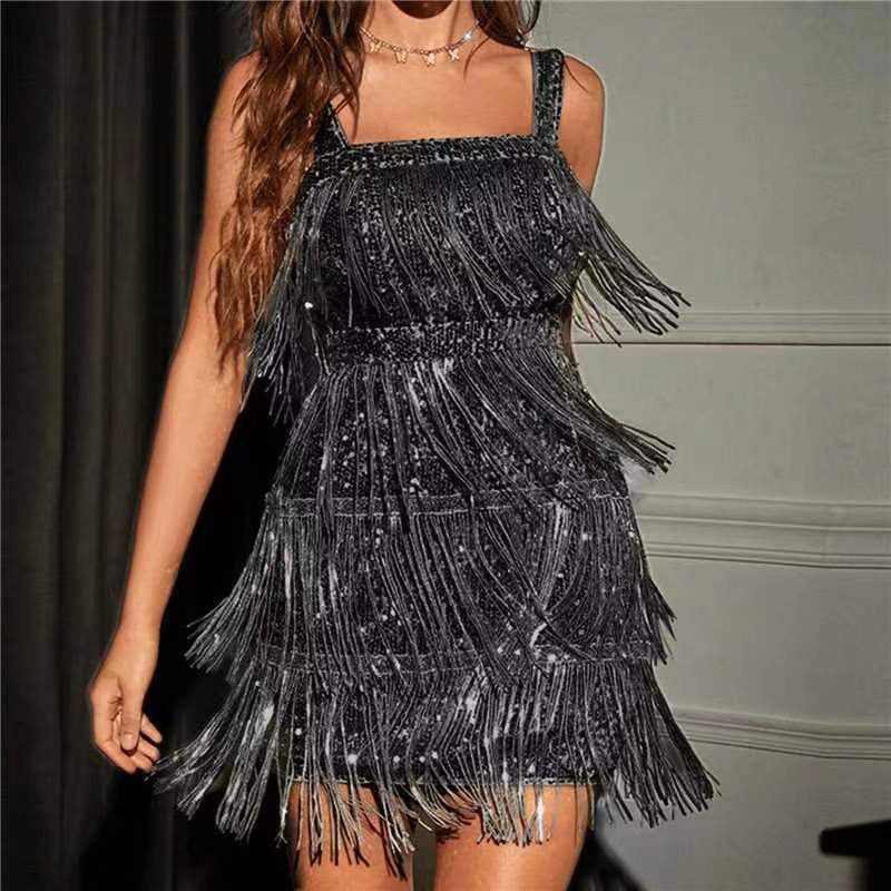 Damen Fransen-Cocktailkleid mit schimmerndem Paillettenbesatz Drune