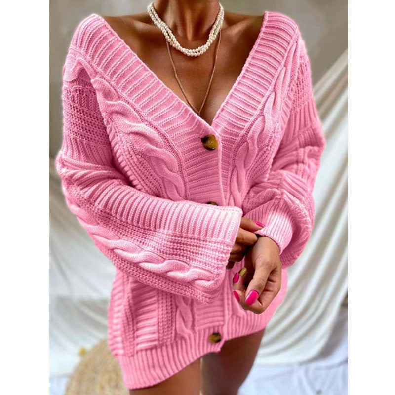 Damen Grobstrick-Cardigan mit großen Knöpfen und voluminösen Ärmeln Drune