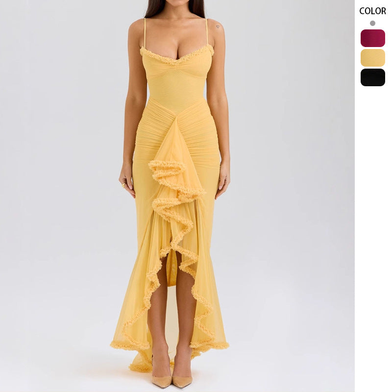 Damen Elegantes Maxikleid mit Rüschendetails und figurbetonendem Schnitt Drune