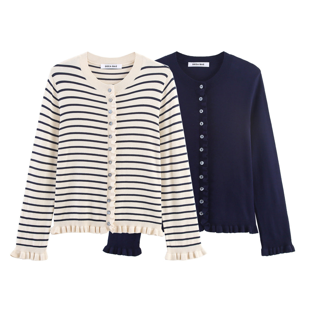 Damen elegante Strickjacke mit Rüschendetails Drune