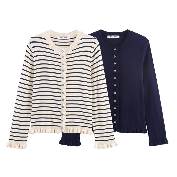 Damen elegante Strickjacke mit Rüschendetails Drune