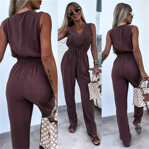 Damen komfortabler Jumpsuit mit elastischem Taillenzug Drune