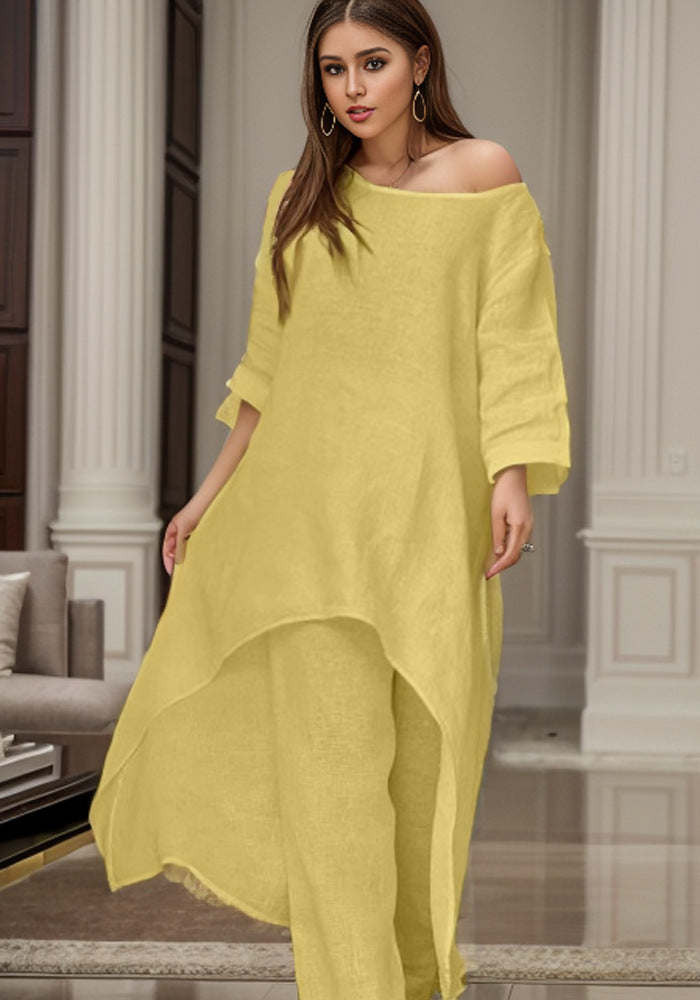 Damen Elegante Leinenbluse mit asymmetrischem Schnitt und lässigem Design Drune