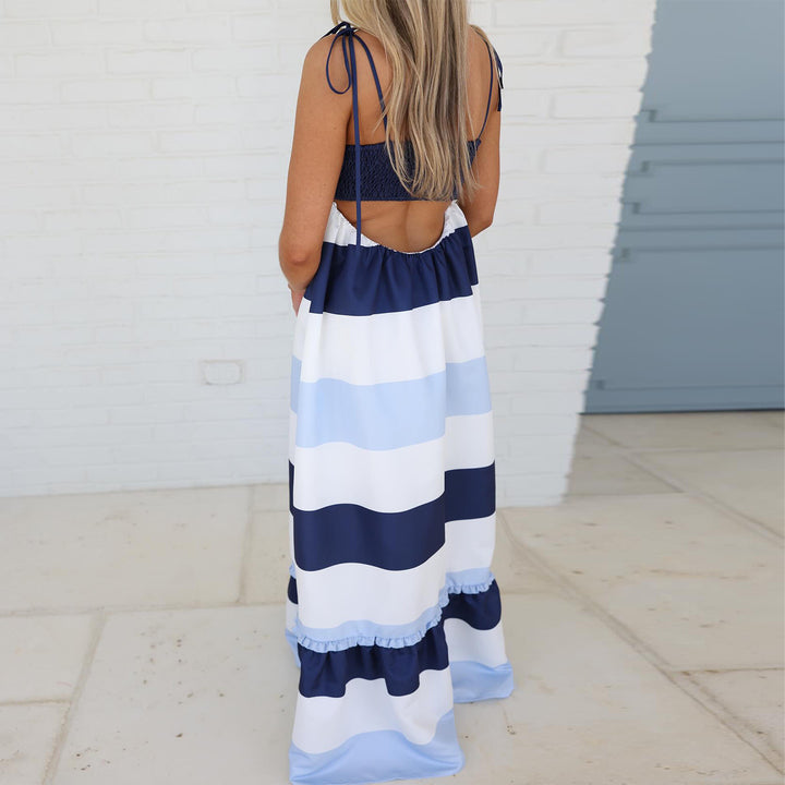 Damen Maxikleid mit schwingendem Rock und modischem Streifenmuster Drune