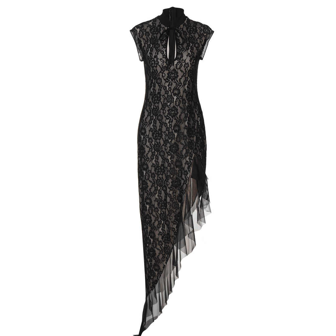 Damen Spitzenmaxikleid mit asymmetrischem Saum Drune