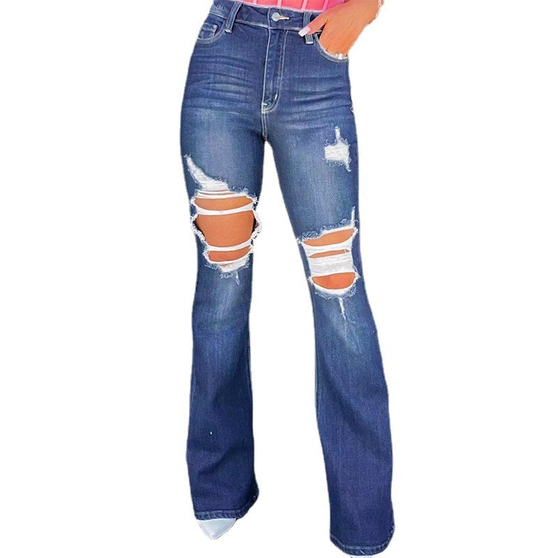 Damen Bootcut Jeans mit Destroyed-Effekten Drune