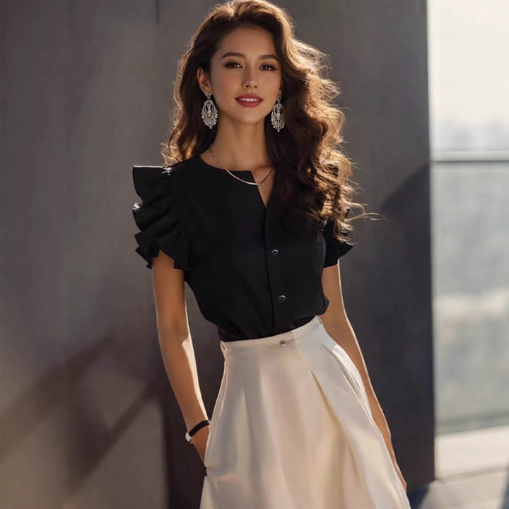 Damen Elegante Bluse mit Rüschendetails im schlichten Design Drune