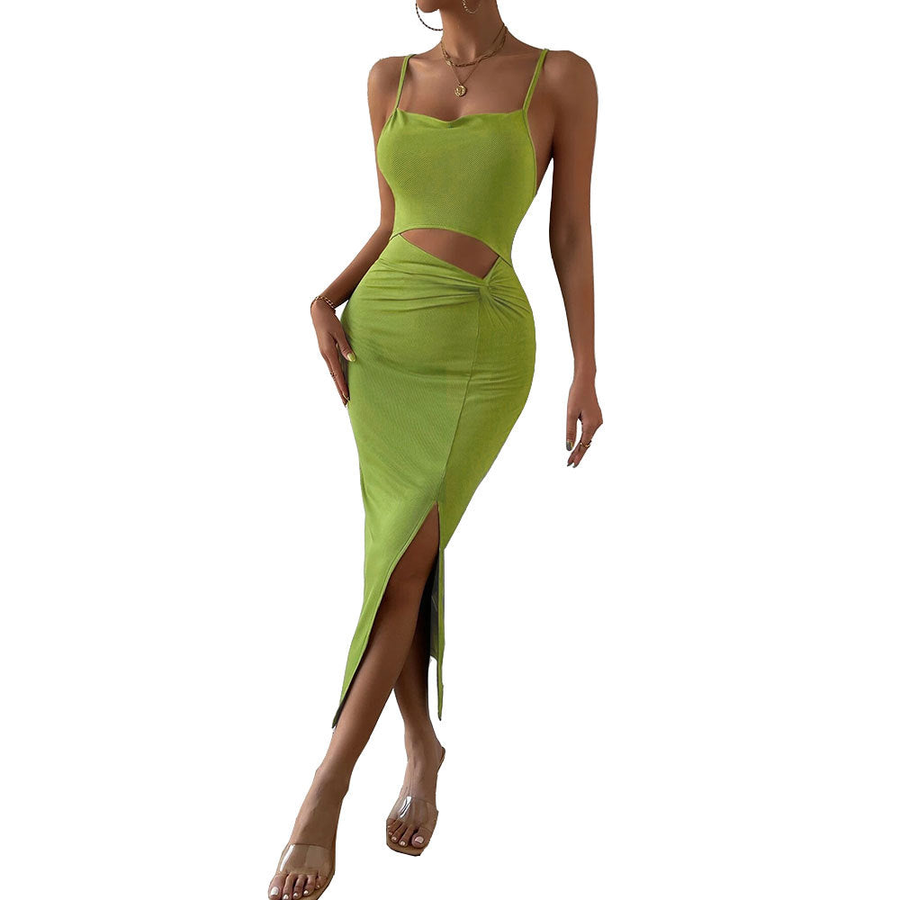 Damen Cut-Out Maxi-Kleid mit elegantem V-Ausschnitt und hohem Schlitz Drune