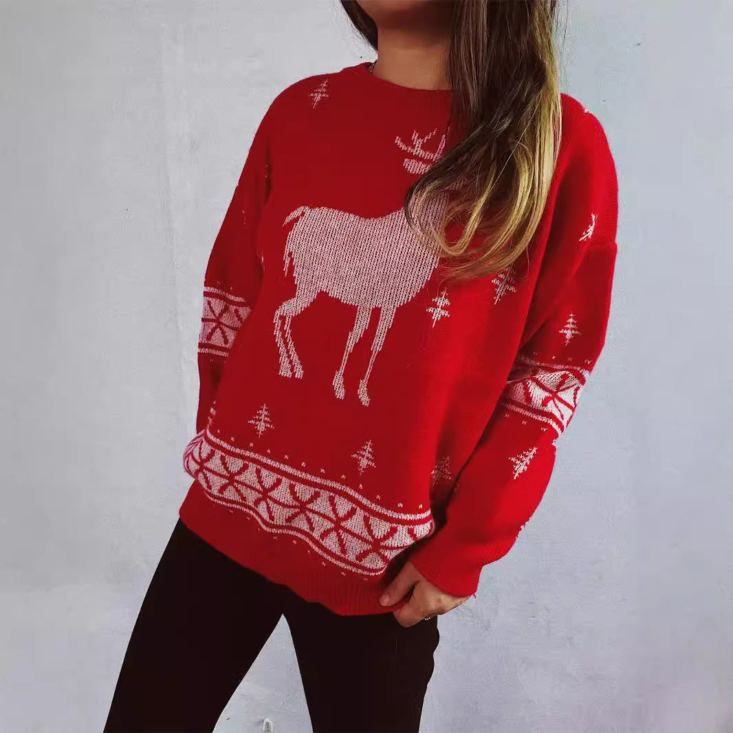 Damen Weihnachts-Pullover mit festlichem Rentier-Motiv und weichem Strick Drune