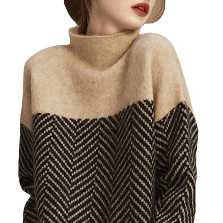 Damen Pullover mit hochgeschlossenem Kragen und modernem Wabenmuster Drune
