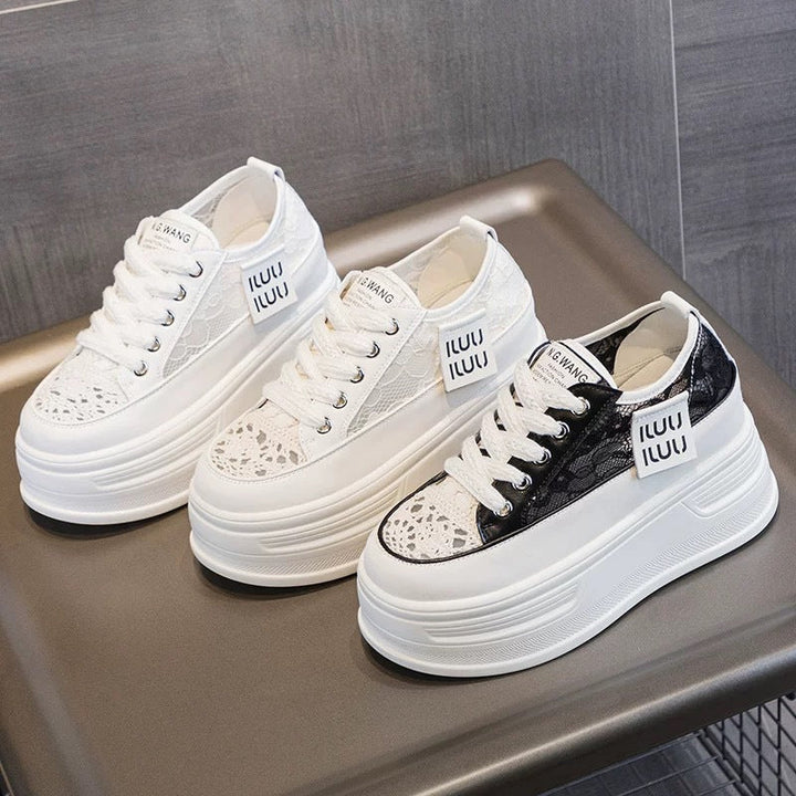 Damen Chunky Plateausneaker mit atmungsaktiver Mesh-Oberfläche und modischer Schnürung Drune