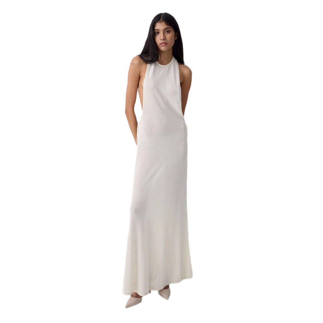 Damen Lange Seidenkleid mit kreativem Ausschnitt und eleganten Schleifendetails Drune