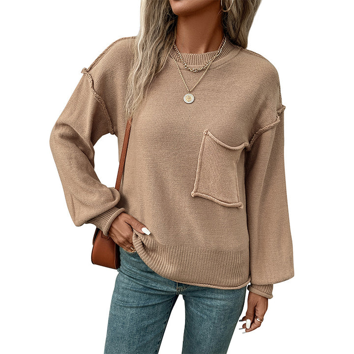 Damen lässiger Strickpullover mit Brusttasche und raffinierten Details Drune