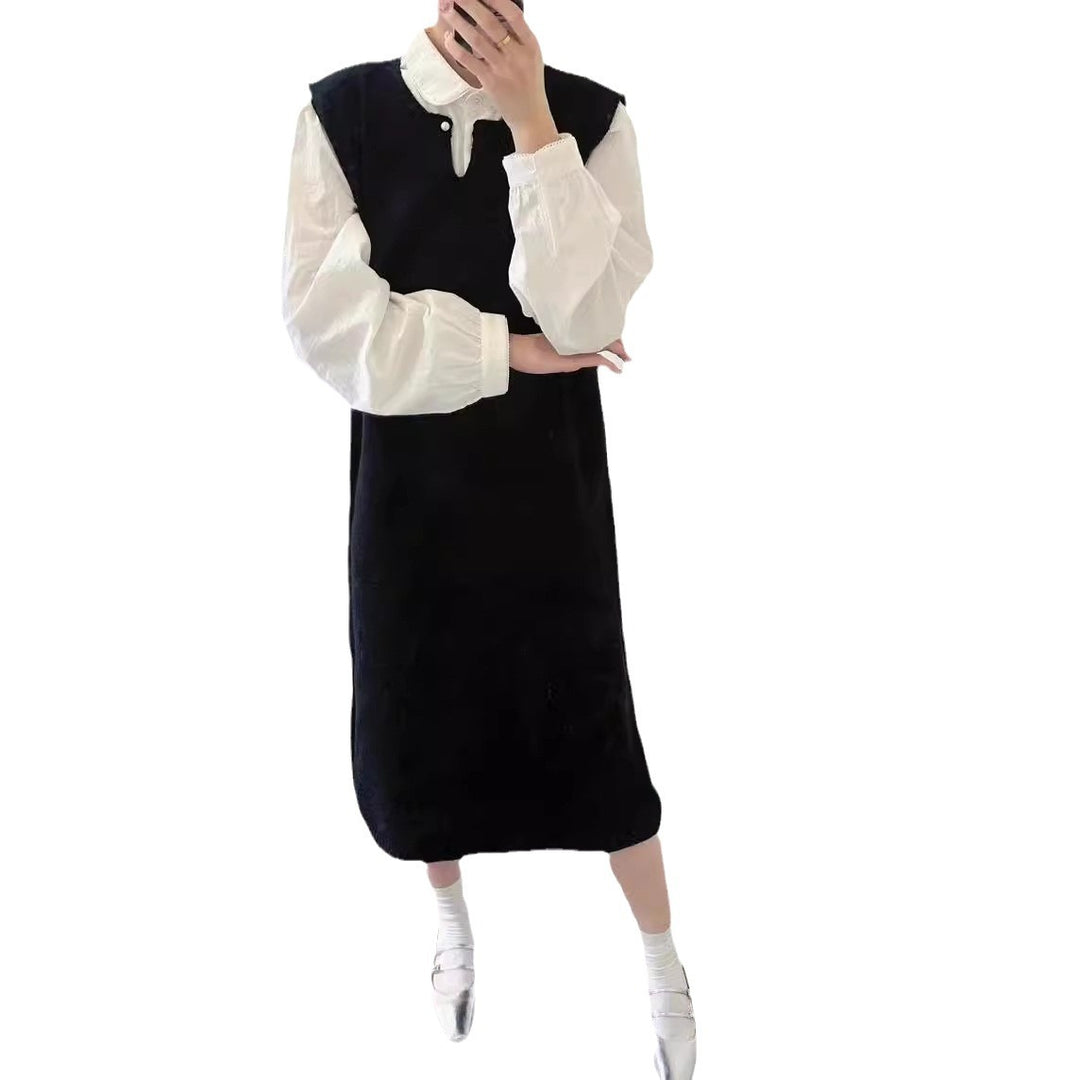 Damen Strickkleid mit elegantem Stehkragen und Knopfdetails Drune
