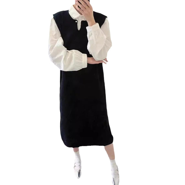 Damen Strickkleid mit elegantem Stehkragen und Knopfdetails Drune