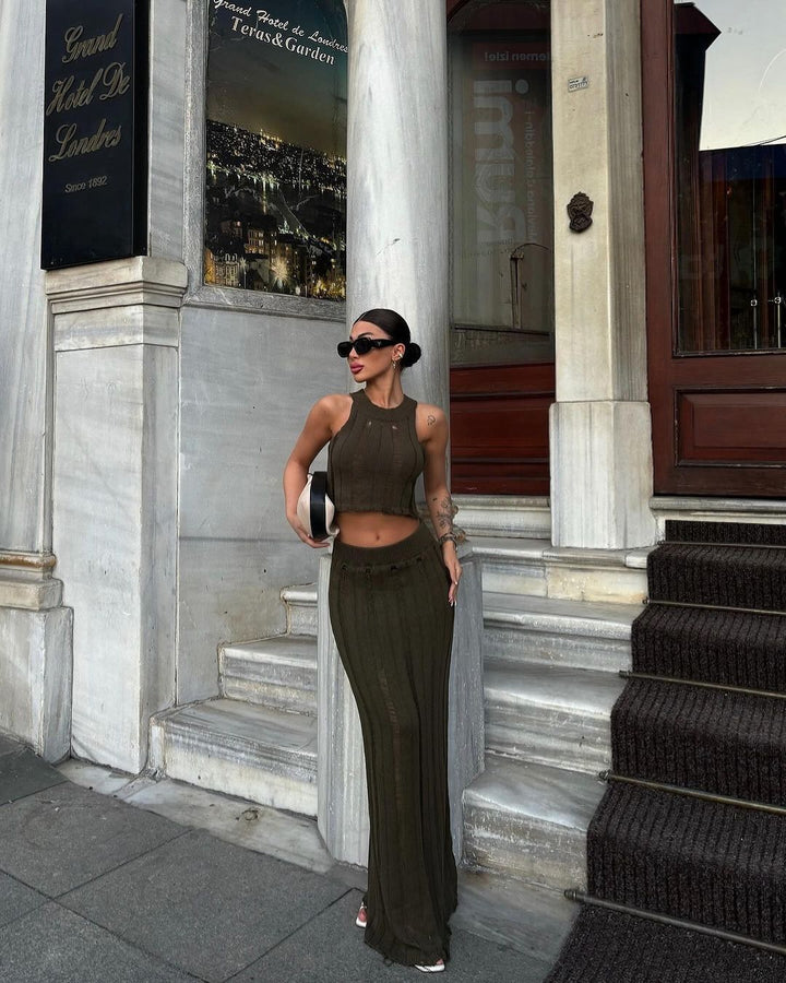 Damen Zweiteiliges Outfit mit elegantem Strickmuster Drune