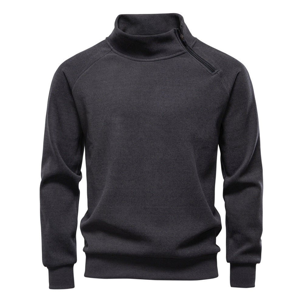 Herren nan Stehkragenpullover mit asymmetrischem Schulterreißverschluss und Raglanärmeln Drune