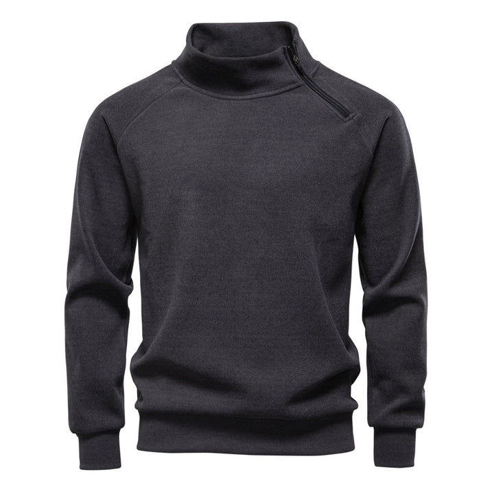 Herren nan Stehkragenpullover mit asymmetrischem Schulterreißverschluss und Raglanärmeln Drune