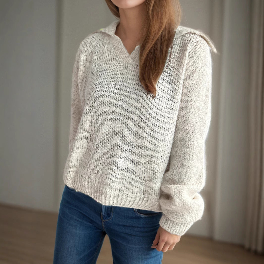 Damen lässiger Pullover mit voluminösen Ärmeln und modernem Strukturstrick Drune